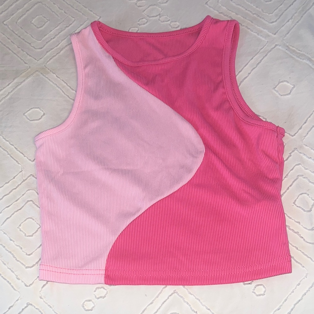 Pink and Light Pink Ribbed Tank Top